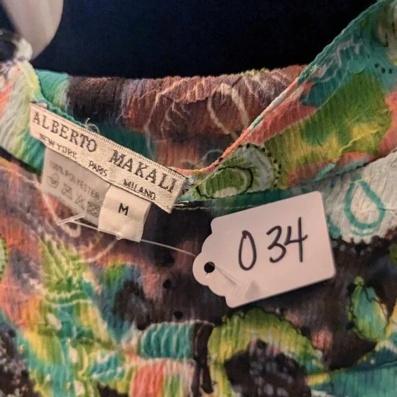 Vintage 90's Alberto Makali Artsy Mixed Media Women's Blouse - Picture 5 of 6